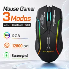 Mouse Gamer Sem Fio Recarregável RGB 3 Modos 12800 DPI Bluetooth USB 2.4G MS17