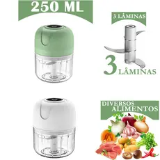 Mini Processador Elétrico de alho elétrico 250ml com 3 lâminas carne pequeno  recarregável USB