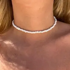 Gargantilha Miçangas Branco, Colar, Moda Verão, Praia, Chocker, missangas, ajustável 35cm+ extensor