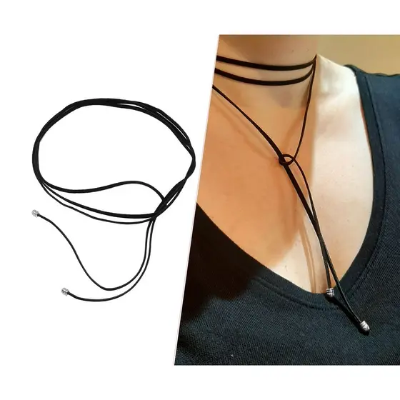 Colar Choker Preto de Camurça e Metal cor Prateado
