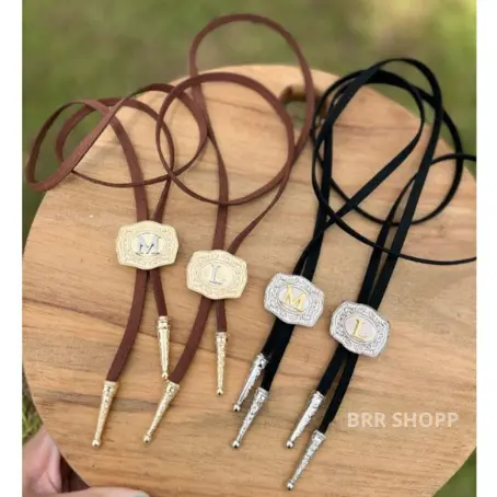 Gravatinha Colar Choker Boho Chic Country Com Inicial Couro Trançado Elegante Exclusivo Moda Rodeio Festa