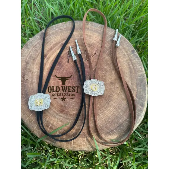 Gravatinha Country Colar Pingente Fivela Letra Inicial Nome Choker Boiadeira Western Ajustável Gravata