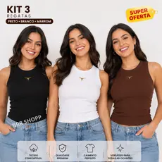 Kit 3 Blusa Regata Feminina Canelada Ribana Western Estilo Country Rodeio Qualidade Premium Cowgirl