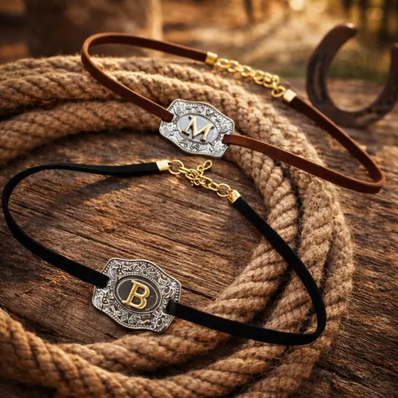Colar Country Choker Feminina Ajustável Fivela Com Letra