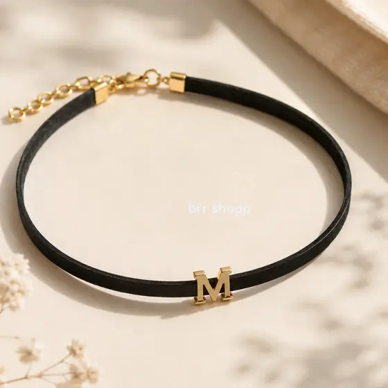 Colar Choker com Inicial Em Couro Camurça Personalizado Moda Rodeio Cowgirl Festa