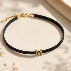 Colar Choker com Inicial Em Couro Camurça Personalizado Moda Rodeio Cowgirl Festa