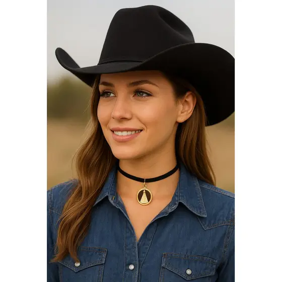 Choker Colar Gargantilha Gravatinha Country Feminina Nossa Senhora Vários Modelos Pingente Boi Medalha São Bento Cavalo