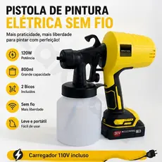 110V Pistola de Pintura Portátil 120W Sem Fio Tanque 800ml Bateria 20V J4