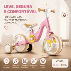Bicicleta Infantil com Luzes e Música 2 em 1 Pedais Removíveis Rodinhas Ajustáveis P24