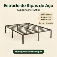 Cama De Casal/Cama de Solteiro Estrado de Metal Dobrável, Fácil de Montagem, Ripas de Aço Antiderrapante -O17