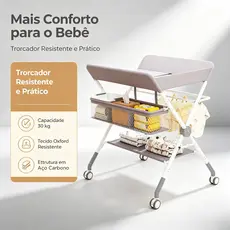 Trocador de Fralda Anatômico De Cômoda 5 Altura de Ajuste com Cabides e cestas de armazenamento -P17