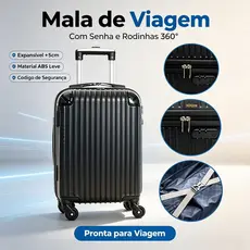 Mala de Bordo ABS 10KG Leve, Rodas 360° Zíper Duplo Antifurto Executiva - 2401
