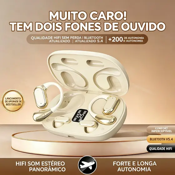 Fone de Ouvido Bluetooth Sem Fio TWS 4 em 1, Com Clipe de Fixação para Esportes, Novo Modelo-B6
