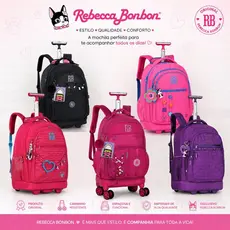 Mochila Carrinho Escolar RB Rebecca Bonbon Rodinhas Resistente Grande