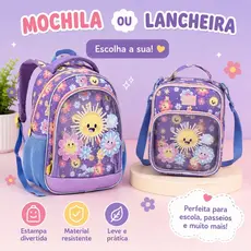 Lancheira Ou Mochila Creche Infantil Escolar Transversal e Costa Térmica Tema Menina e Menino