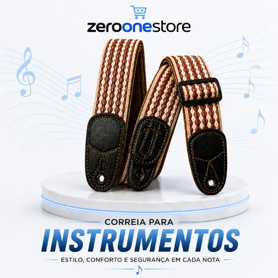 Correia para Violão Bordada em Couro Sintético ZeroOneStore