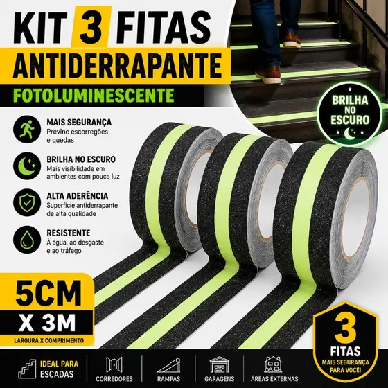 Kit 3 Fitas Antiderrapante Fotoluminescente 5cm X 3m