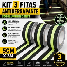 Kit 3 Fitas Antiderrapante Fotoluminescente 5cm X 3m