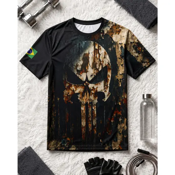 Camisetas Skull Personalizada Masculina Camisas Caveiras Preta Dry Fit Slim Academia Treino Exercicios Luta  Musculação