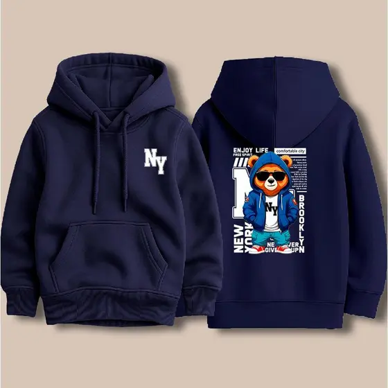 Moletom Canguru Masculino Estampado Ny Urso Infantil Feminino 100% Algodão Premium Reforçado