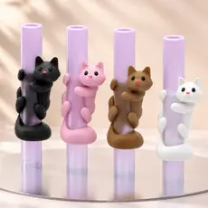 Gato Fofo Enfeite Canudo Copo Térmico Stan Copo Infantil Cores