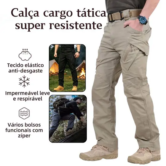 Calça Tática IX9 Masculina Cargo com 8 Bolsos Resistente à Água e Desgaste para Trabalho e Caminhada