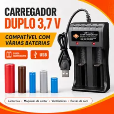 Carregador USB Duplo Bateria 26650/18650/14500 3.7V, carga independente, para lanterna e câmera