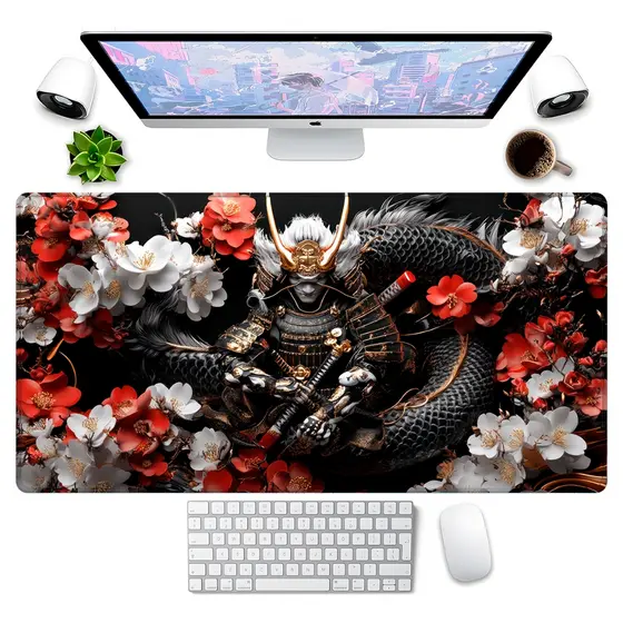 Mouse Pad Gamer p/ Destktop Borda Costurada Periférico Tema Samurais Japao Antigo