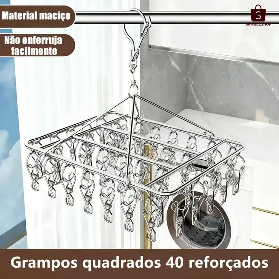 Varal com 40 Clipes de Inox - Prático e Retrátil para Roupas Íntimas