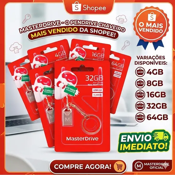 Pen Drive Metal Mini 8 GB 16 GB 32 64 GB MasterDrive A1 Chaveiro