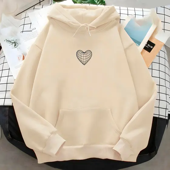 Moletom Feminino Coração Geometrico Minimalista 3D Moletom Blusa de Frio Flanelada Moletom Canguru