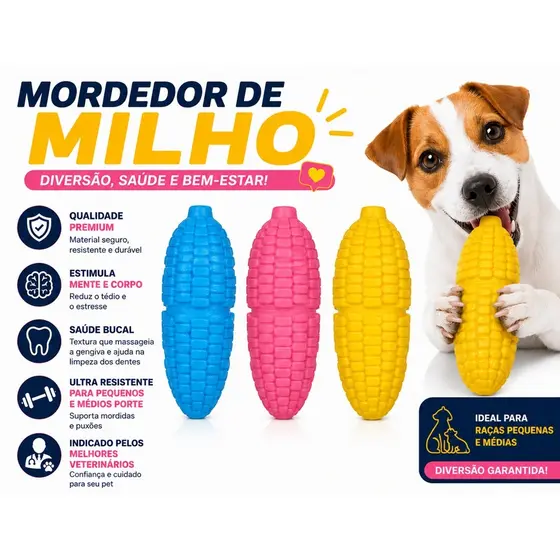 Mordedor para Cachorro - Brinquedo Massageador - Milho - Anti stress - Qualidade Premium