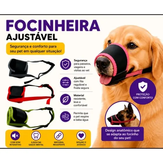 Focinheira para Cachorro ajustável e confortável - Qualidade Premium - Envio imediato