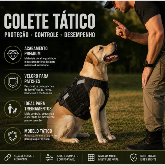 Colete Peitoral para Cachorro - Colete Tático – Ajustável e Reforçado - Qualidade Premium