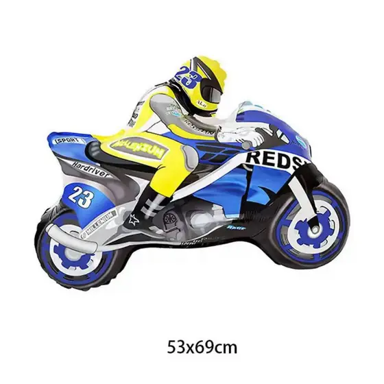5 Balão Metalizado Moto Azul Corrida 69cm Festa Decoração Enfeite