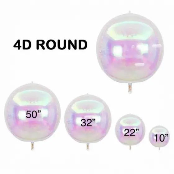 Kit c/ 4 Balão Globo 4D Esfera Orbz iridescente Nacarado Colorido- 1 Cada Tam