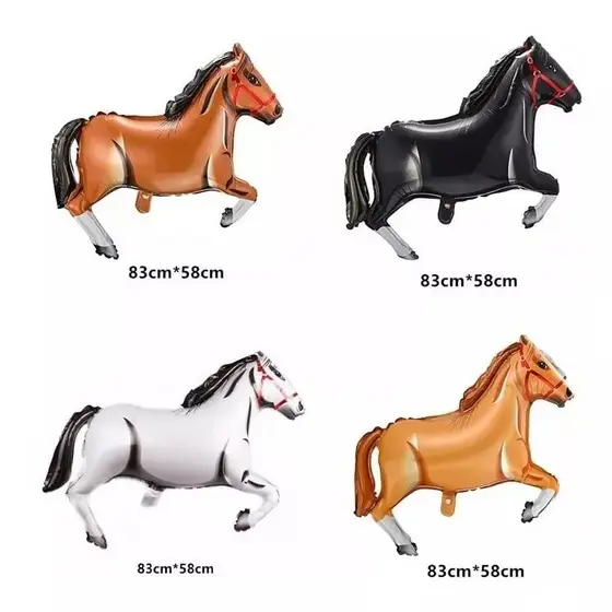Kit c/ 4 Balão Metalizado Animal Cavalo Gigante 83*58cm Festa Fazendinha Decoração
