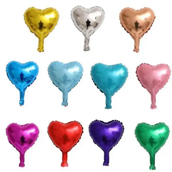 25 Balão Metalizado Coração Centro Mesa 10 Polegadas 25cm Vermelho Dourado Prata Azul Rose