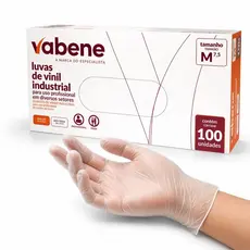 Luva de Vinil Industrial Vabene Descartavel Tamanho M Sem Pó Caixa com 100 Unidades Transparente.