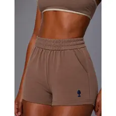 Short Moletom Feminino Bordado Com Bolso Bermuda Moletom Feminino Shorts Para o Dia a Dia Casual