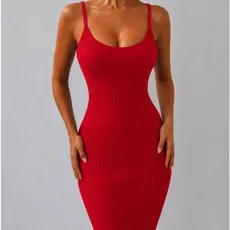 Vestido Feminino Canelado Básico Toque De Algodão Com Alça e Bojo Elástico Atrás Para Melhor Ajuste