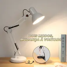 Luminária de Mesa Pixar Escritório Abajur Articulada Com Garra E Base Preto Branca 110v/220v