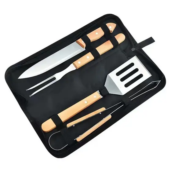 Kit Churrasco Aço Inox 2/3/4 Peças com Estojo Presente Homem Kit Churrasqueiro Portátil