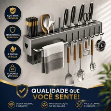 Suporte Para Facas Utensílios de Cozinha com Ganchos Porta Talheres Parede Aço Carbono