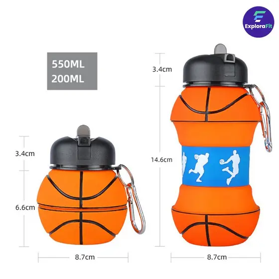 Garrafa De Água Infantil Dobrável De 550ml-Bola Tipo Espremedor (Futebol) Design Retrátil E Flexível Com Alça Decorativa