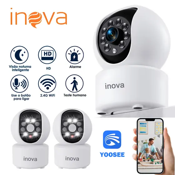 Inova Eletrônica Câmera Inteligente 2.4G Wi‑Fi– Full HD 3MP, Visão Noturna, App Iscee
