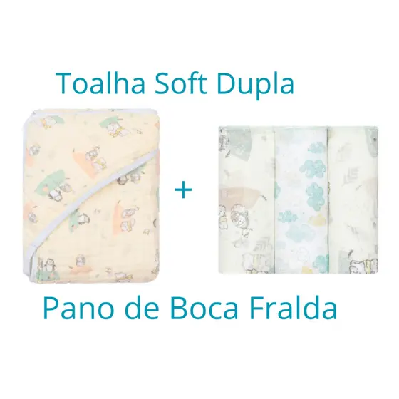 Kit Toalha de Banho Soft Dupla + Paninho de Boca Fralda Para Bebê