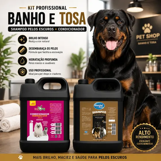 Shampoo e Condicionador Pelos Escuros 5 Litros brilho e hidratação