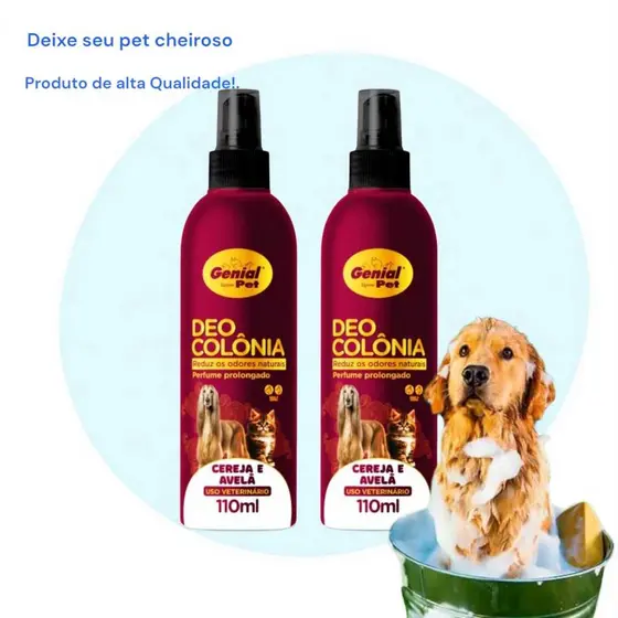 Kit 2 Colônia Cereja e Avelã  Banho e Tosa 110ml Perfume Para Cachorro e Gato Genial Pet