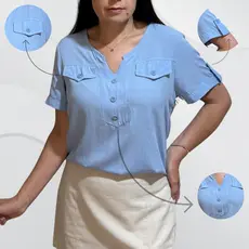 Blusa Feminina Camisa Social Casual com Botão Manga Curta em Viscolinho
